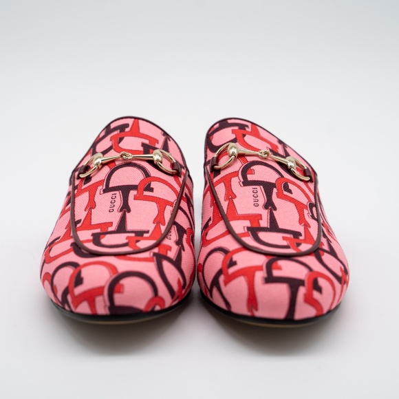size 39.5G 9.5 US Gucci Princetown Horsebit Print Mules Slip On Pink - Picture 2 of 13